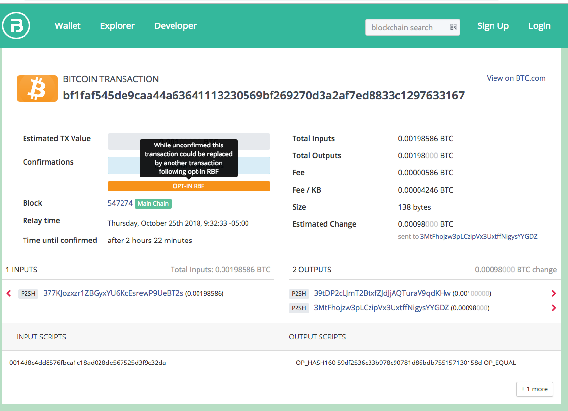 blocktrail.com 浏览器交易详情显示可选择 RBF 标签的截图